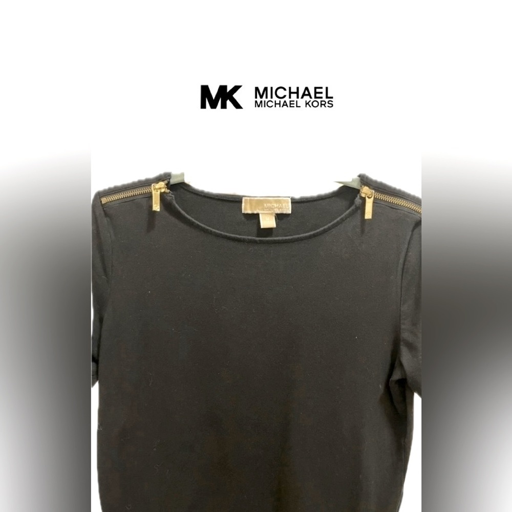 Michael Kors Black Blouse With Gold Hardware with Zippered Sleeves - Picture 2 of 7